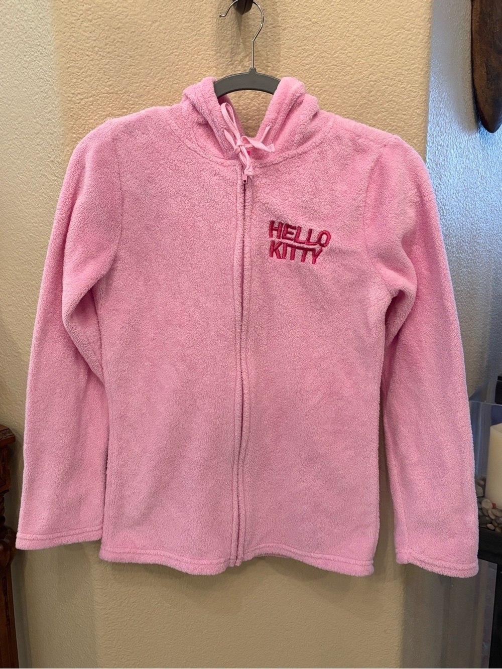 Hello Kitty Pink Hooded Fleece Sleepwear Zipped Loungewear Size Small